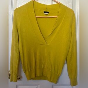 J. Crew women’s Sz S Bright Yellow V-Neck Sweater 100% Merino Wool